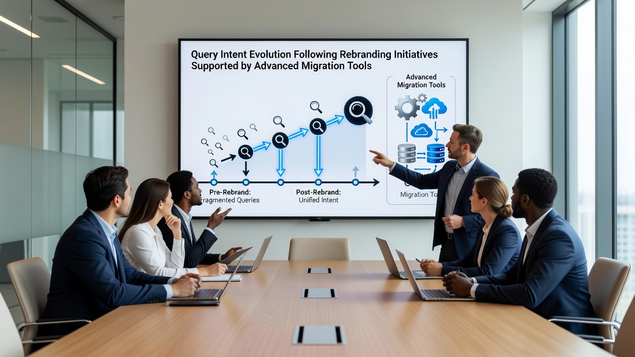 Data visualization showing changes in search query categories post-rebrand with migration tool support